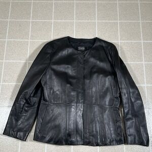 Wilsons Leather Pelle Studio Collarless Jacket Women Black Thinsulate Ultra Y2K